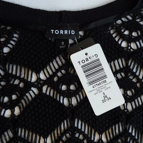 NEW Torrid Pointelle Crochet Vest w/ Fringe Crop Casual Festival  Size 3X - Picture 8 of 10